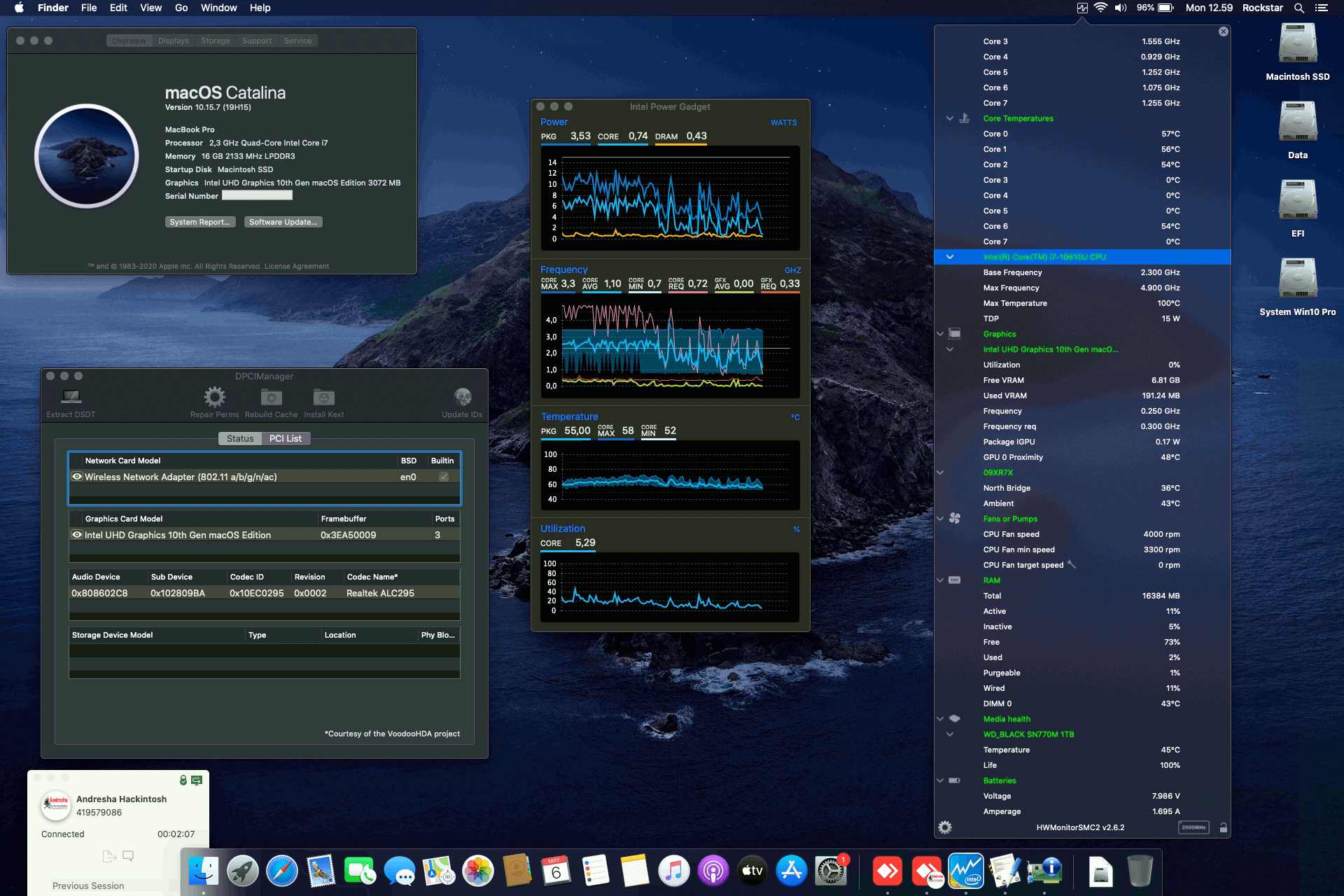 Success Hackintosh macOS Catalina 10.15.7 Build 19H15 in Dell Latitude 7210 Tablet 2 In 1